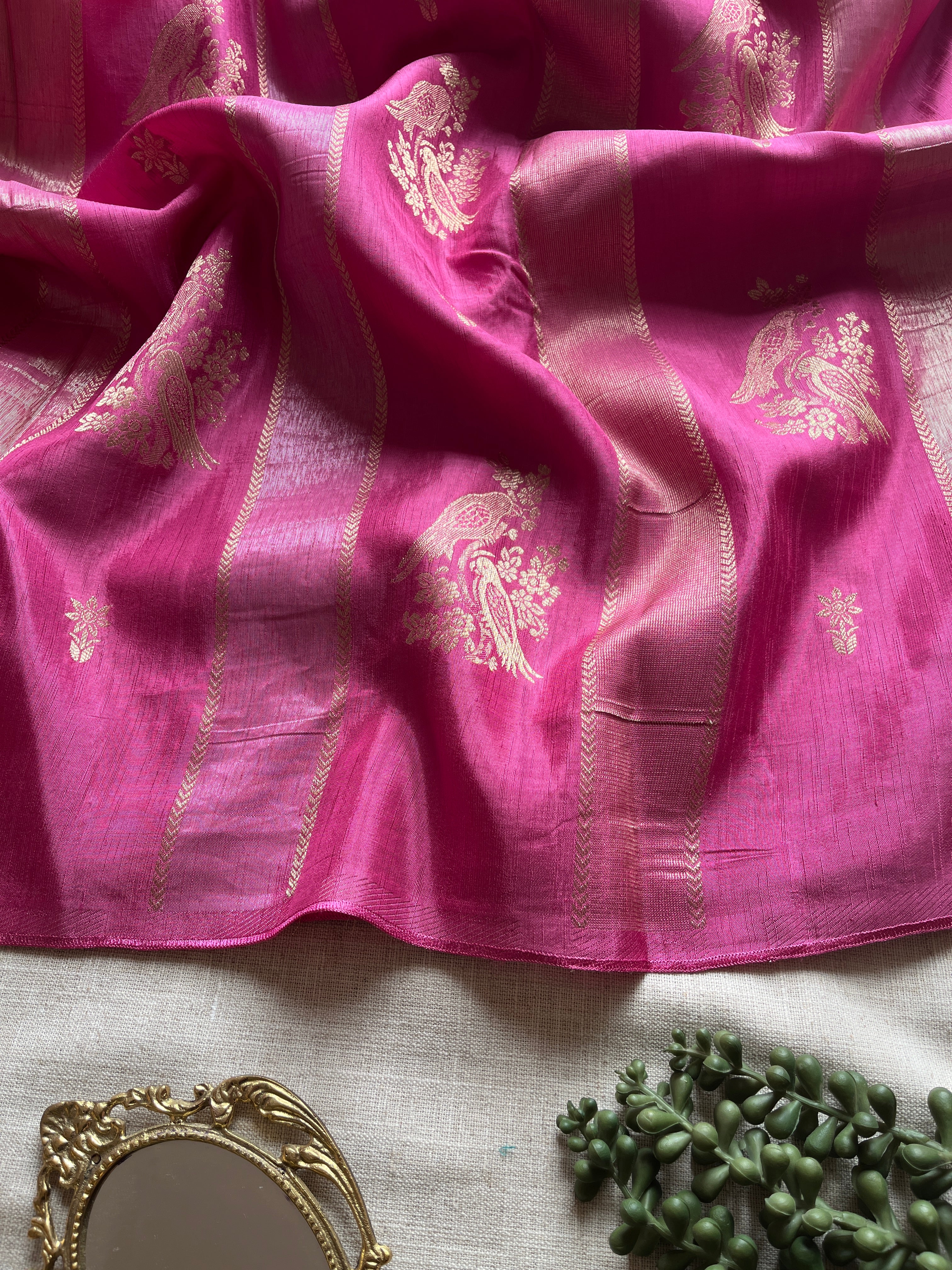 Pink Viscose Silk Saree